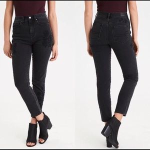 Black American Eagle Embroidered Mom Jeans